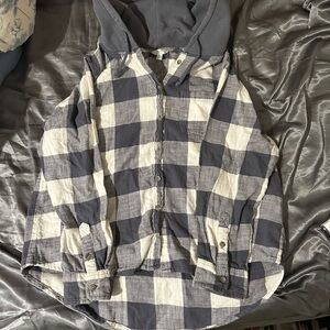 Checkered Hoodie Shirt - Blue and White